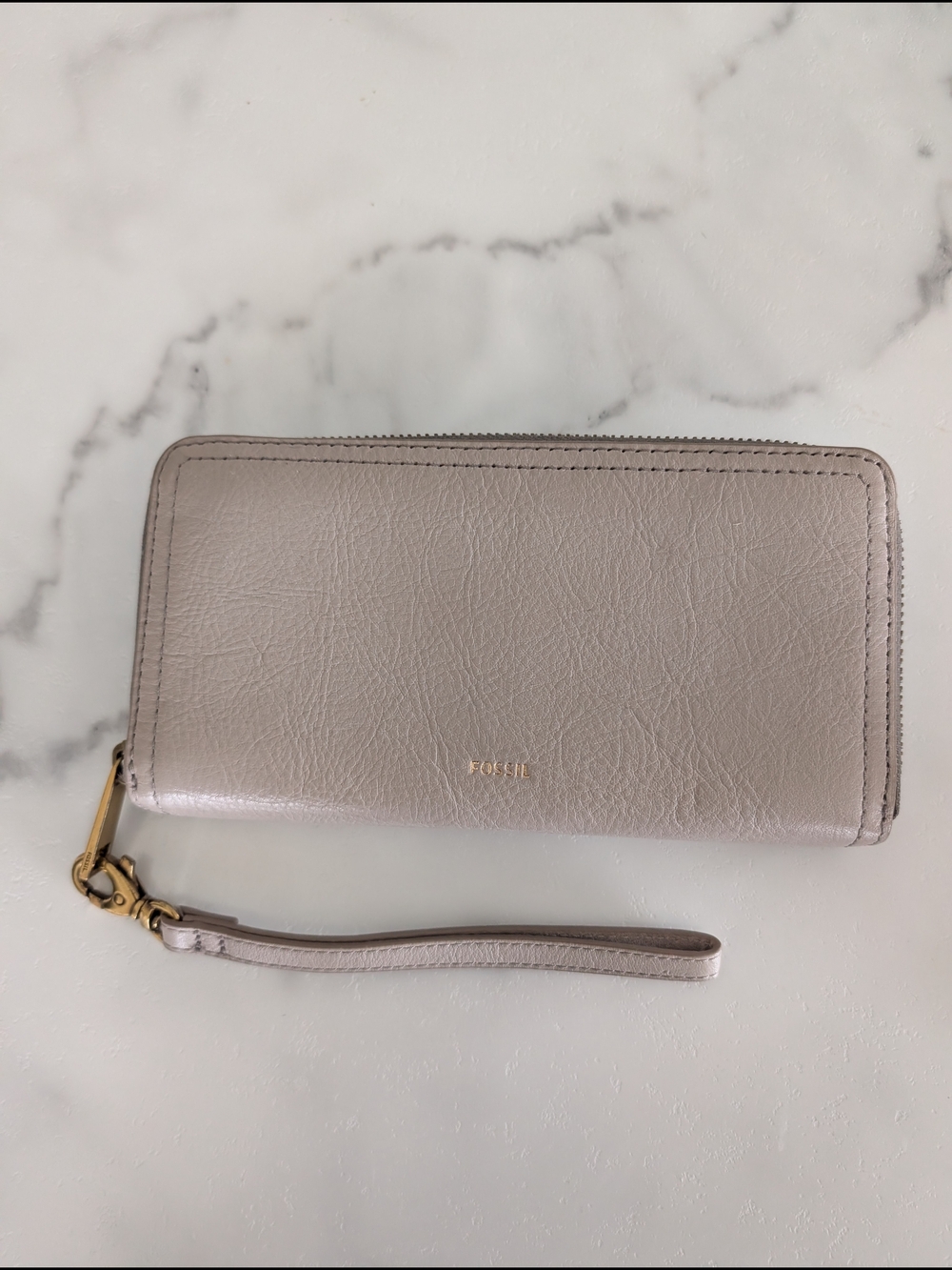 Fossil Neutral Taupe Zip-Around Wristlet Wallet
